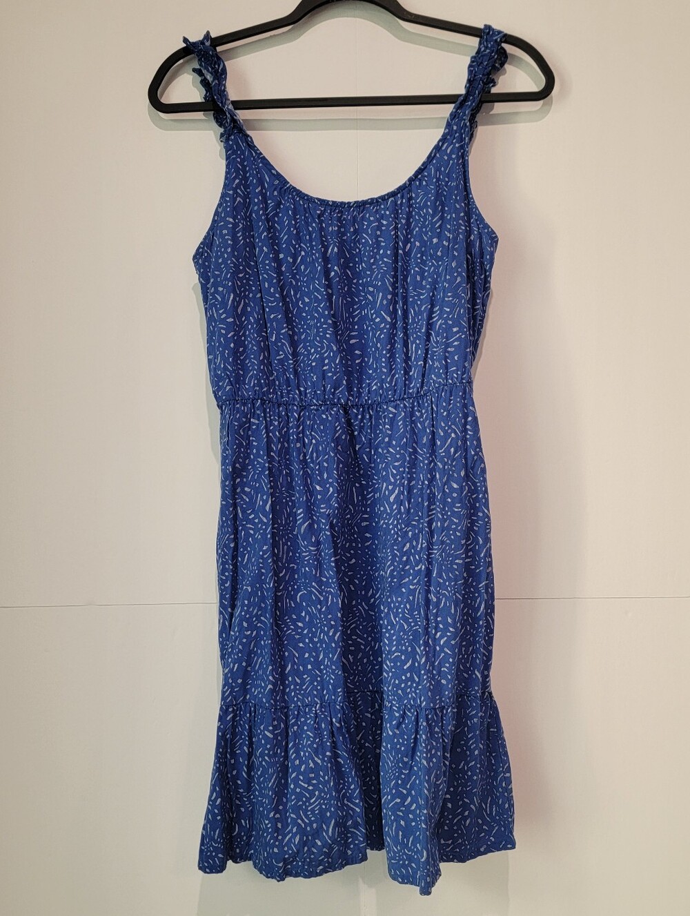 Banana Republic Small Blue Print Ruffle Strap Tiered Dress
